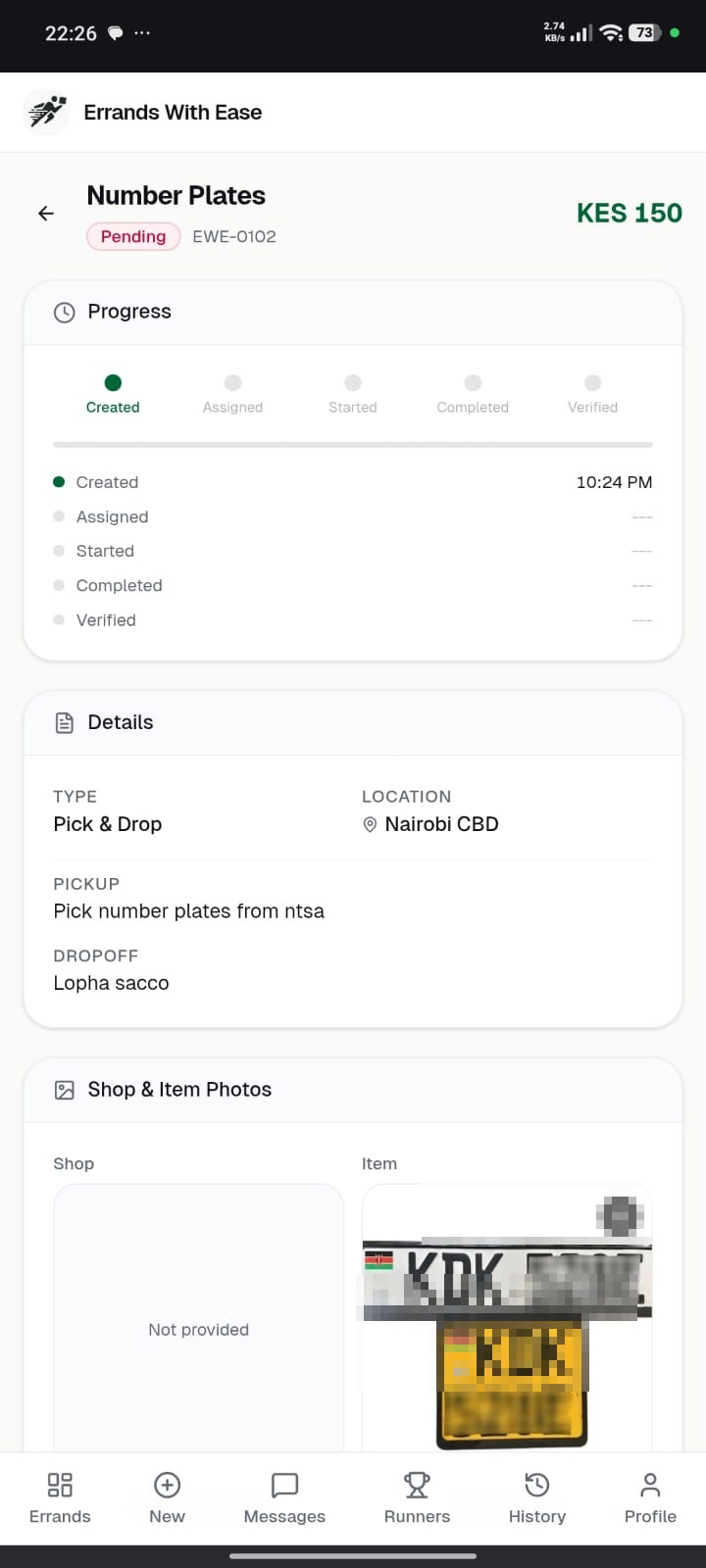 Errand progress tracking screen